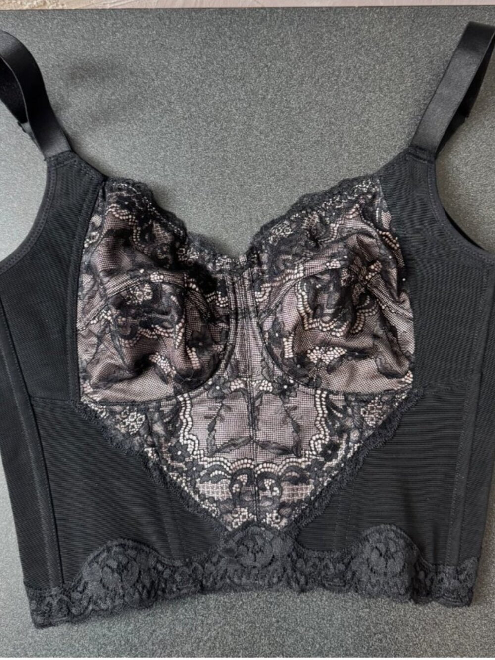 NWT QOU 34D Lace Bra Corset Shapewear Black Women Lingerie Wirefree Loungewear